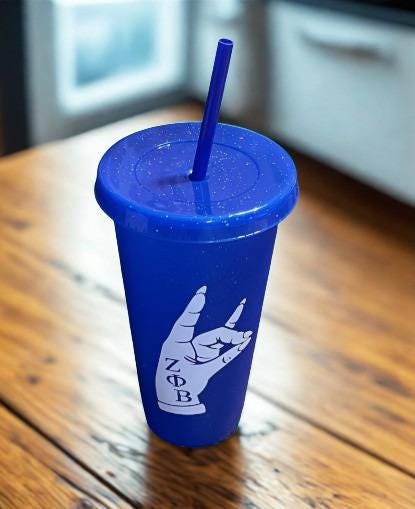 Zeta Phi Beta Hand 24oz Cup with Lid and Straw Cover