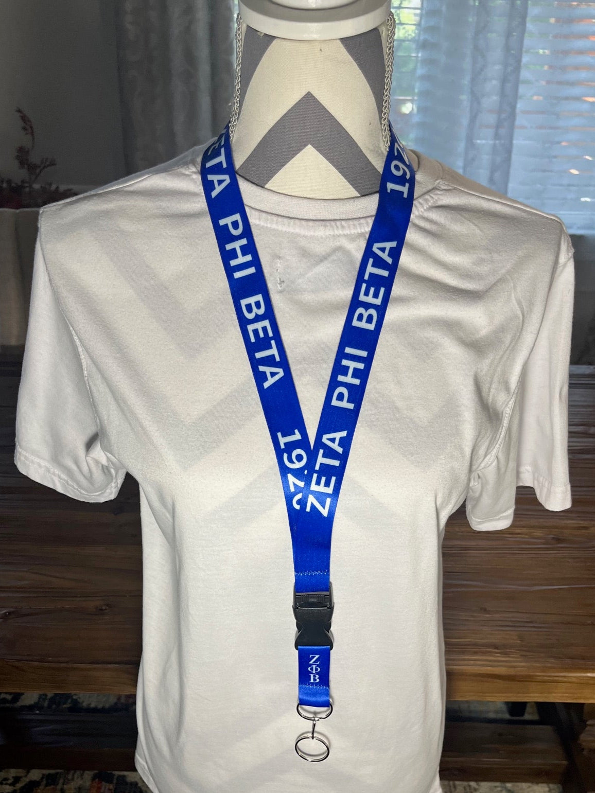 Zeta Phi Beta Crest/Royal Blue & White Lanyard