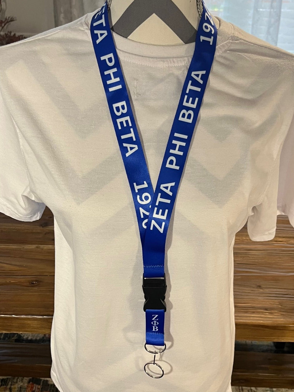 Zeta Phi Beta Crest/Royal Blue & White Lanyard