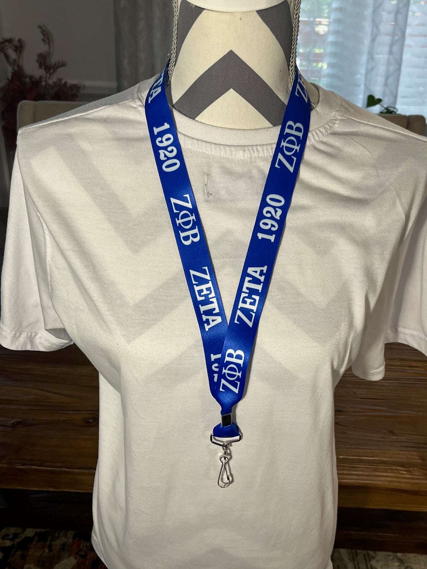 Zeta Phi Beta Crest/Royal Blue & White Lanyard