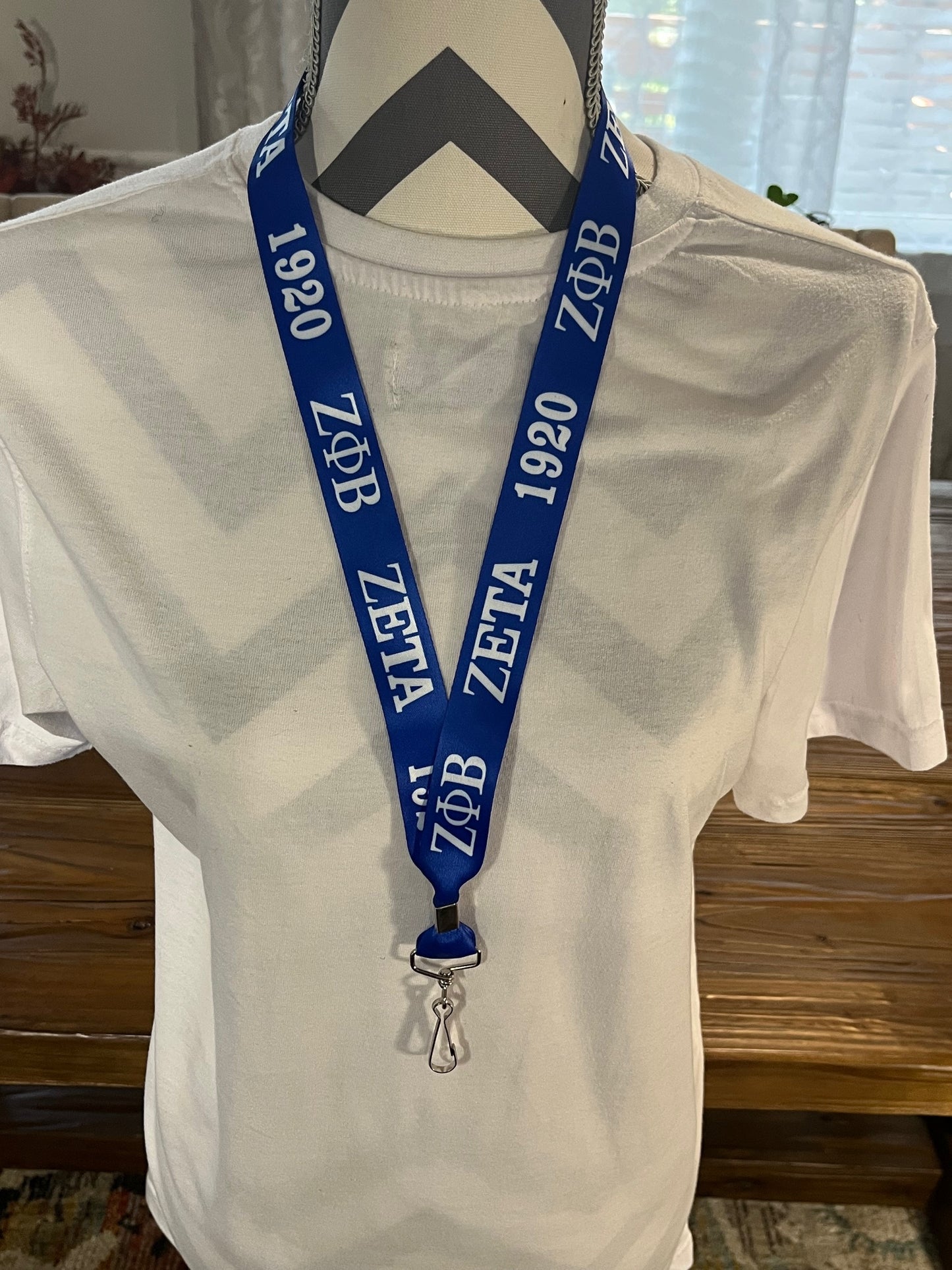 Zeta Phi Beta Crest/Royal Blue & White Lanyard