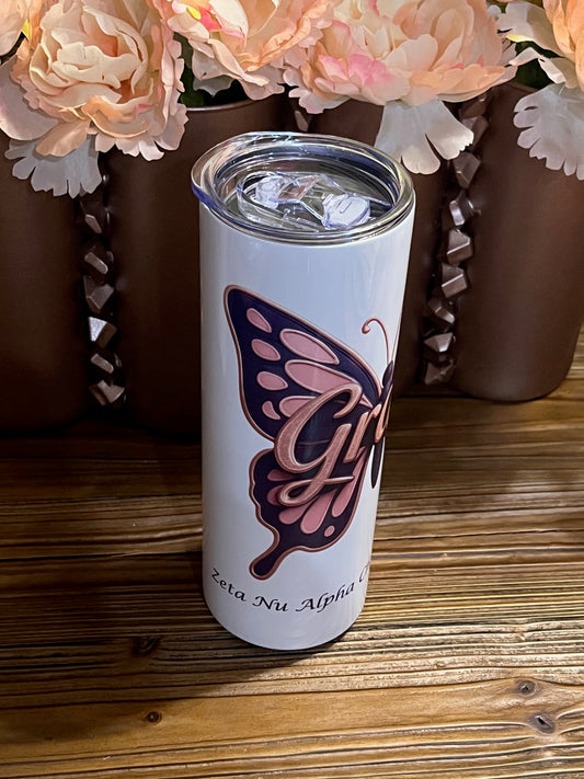 Zeta Nu Alpha Christian Sorority Inc 20oz Tumbler "Grace" Butterfly