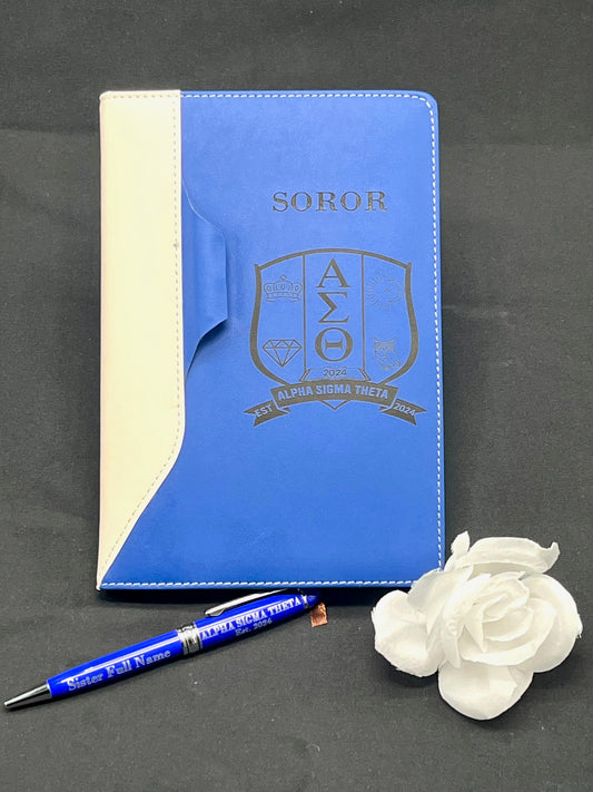 Alpha Sigma Theta Sorority Royal Blue Engraved Journal