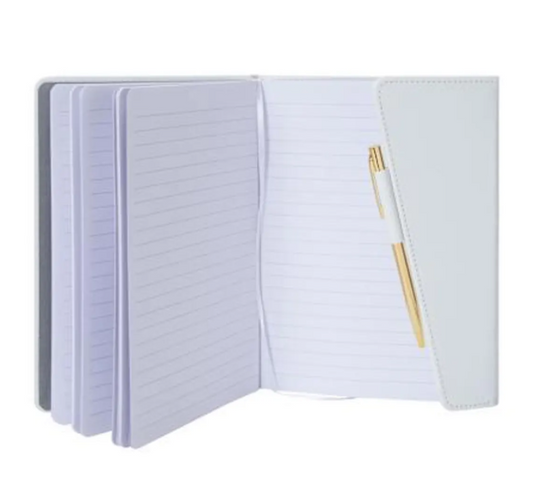 Zeta Phi Beta Inspired White/Royal Blue Sleek Flap Journal with Pen