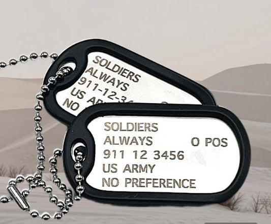 Stainless Steel, US Army, First Responders Dog Tag ID Set, Personalized and Lasered Engraved