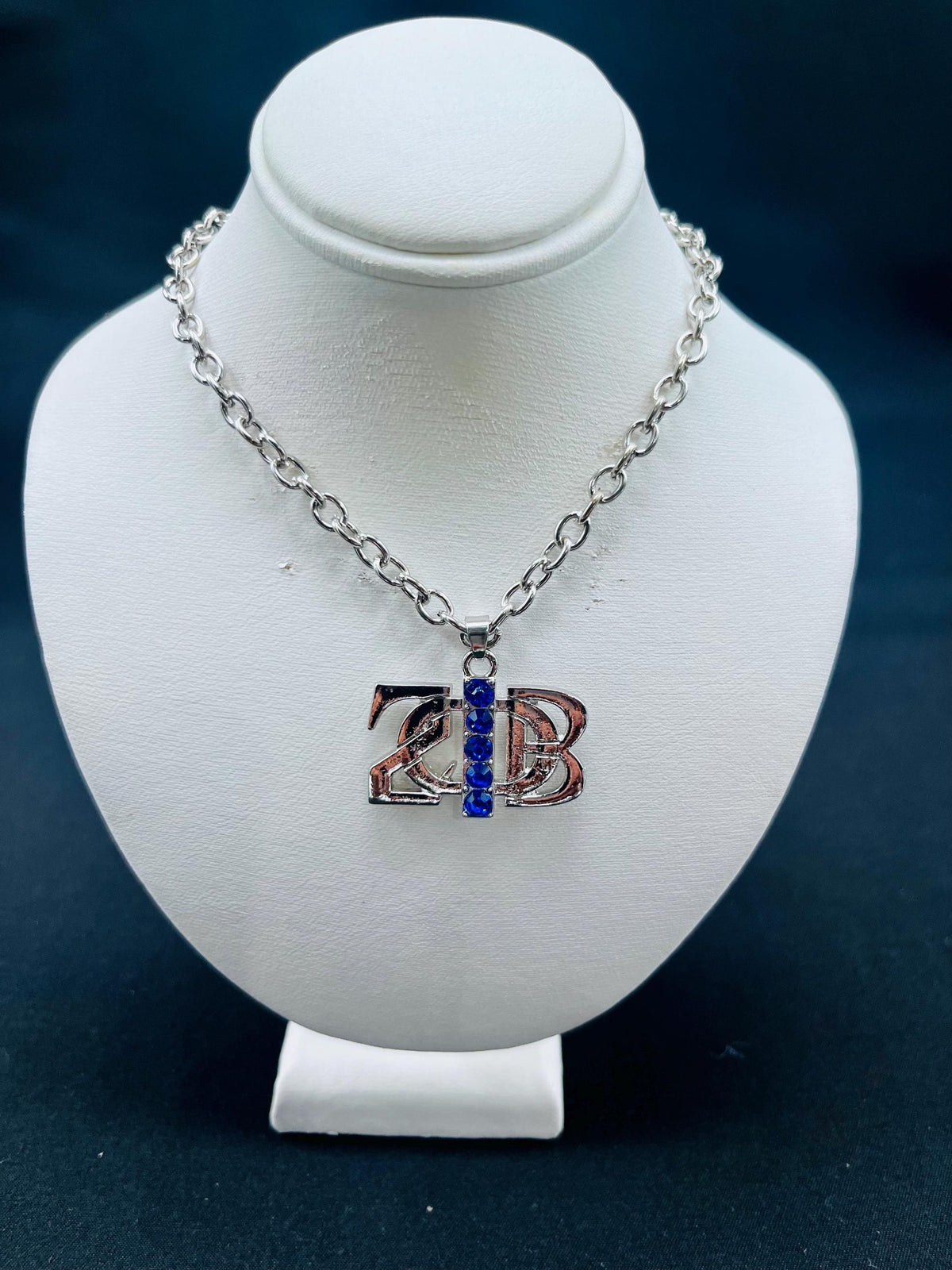 Zeta Phi Beta Silver Necklace with Blue Stones