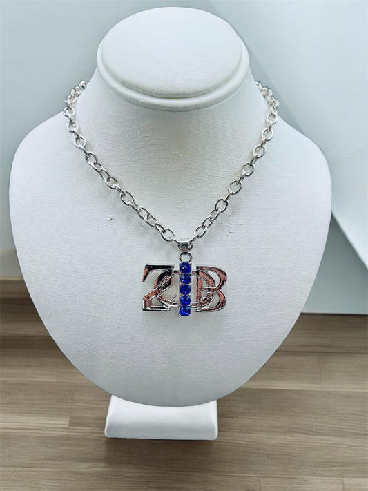 Zeta Phi Beta Silver Necklace with Blue Stones