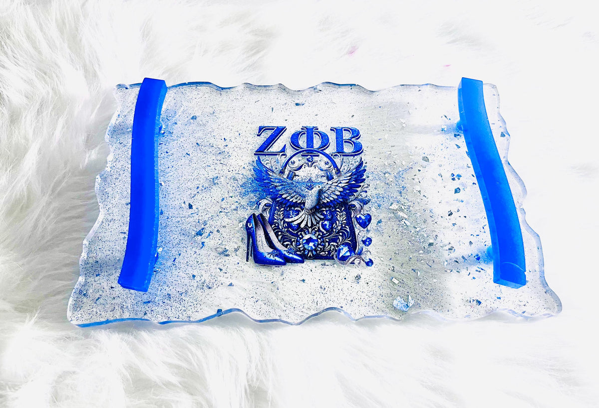 Customize Zeta Phi Beta vanity jewelry and perfume tray.