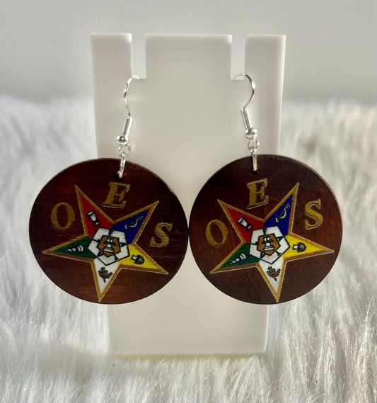Order of Eastern Star symbol, beautifully etched on wood, Unique earrings, OES