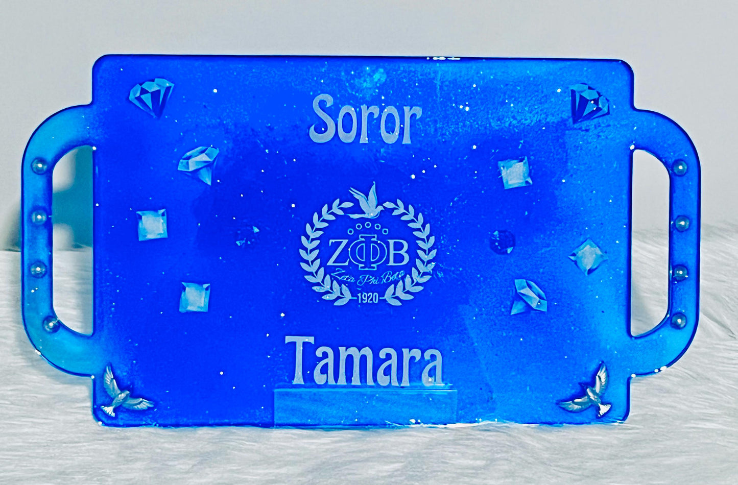 Personalize Zeta Phi Beta vanity jewelry, perfume, or serving tray.