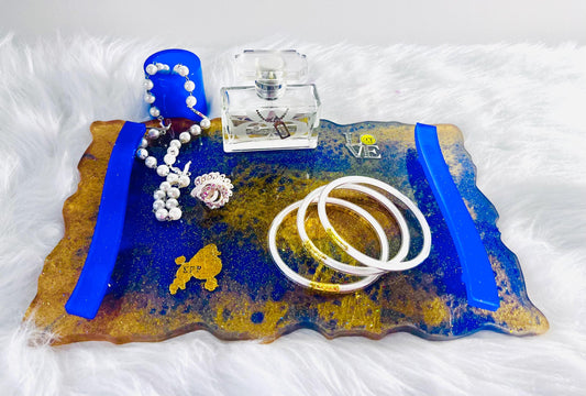 Sigma Gamma Rho Inspired vanity tray for jewelry and perfume.