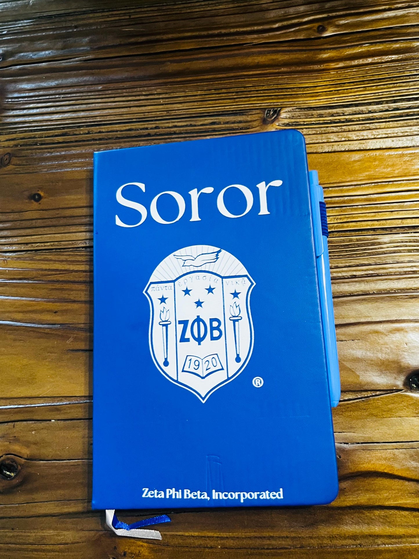 Zeta Phi Beta Inspired Royal Blue Shield Journal Classic Ruled A5 Notebook with Pen.