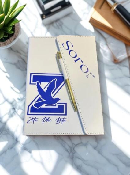 Zeta Phi Beta Inspired White/Royal Blue Sleek Flap Journal with Pen ZOB Dove