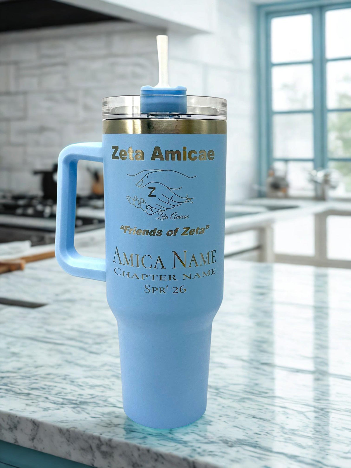 Zeta Amicae Custom Laser Engraved Tumbler 40oz Hands