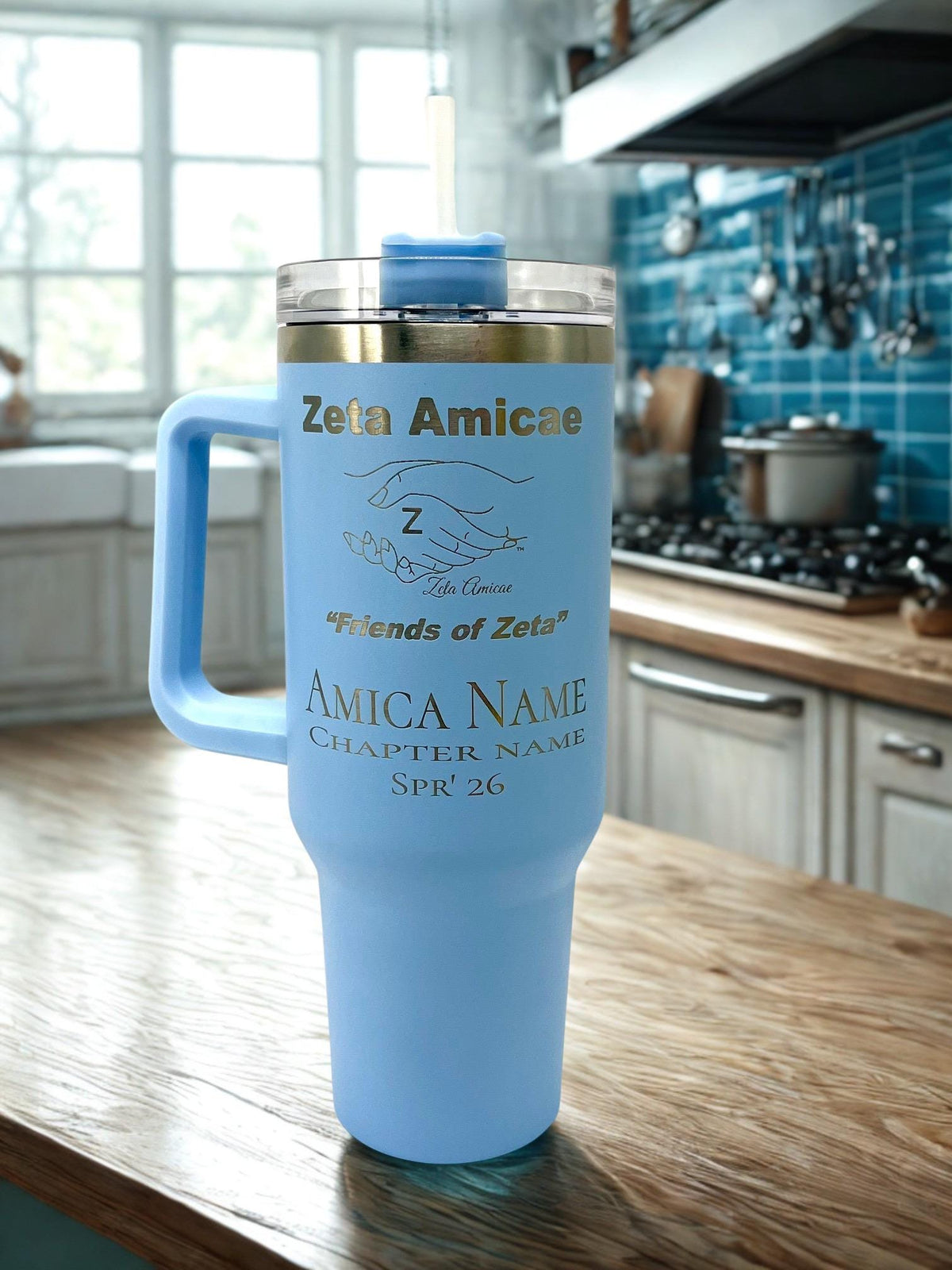 Zeta Amicae Custom Laser Engraved Tumbler 40oz Hands