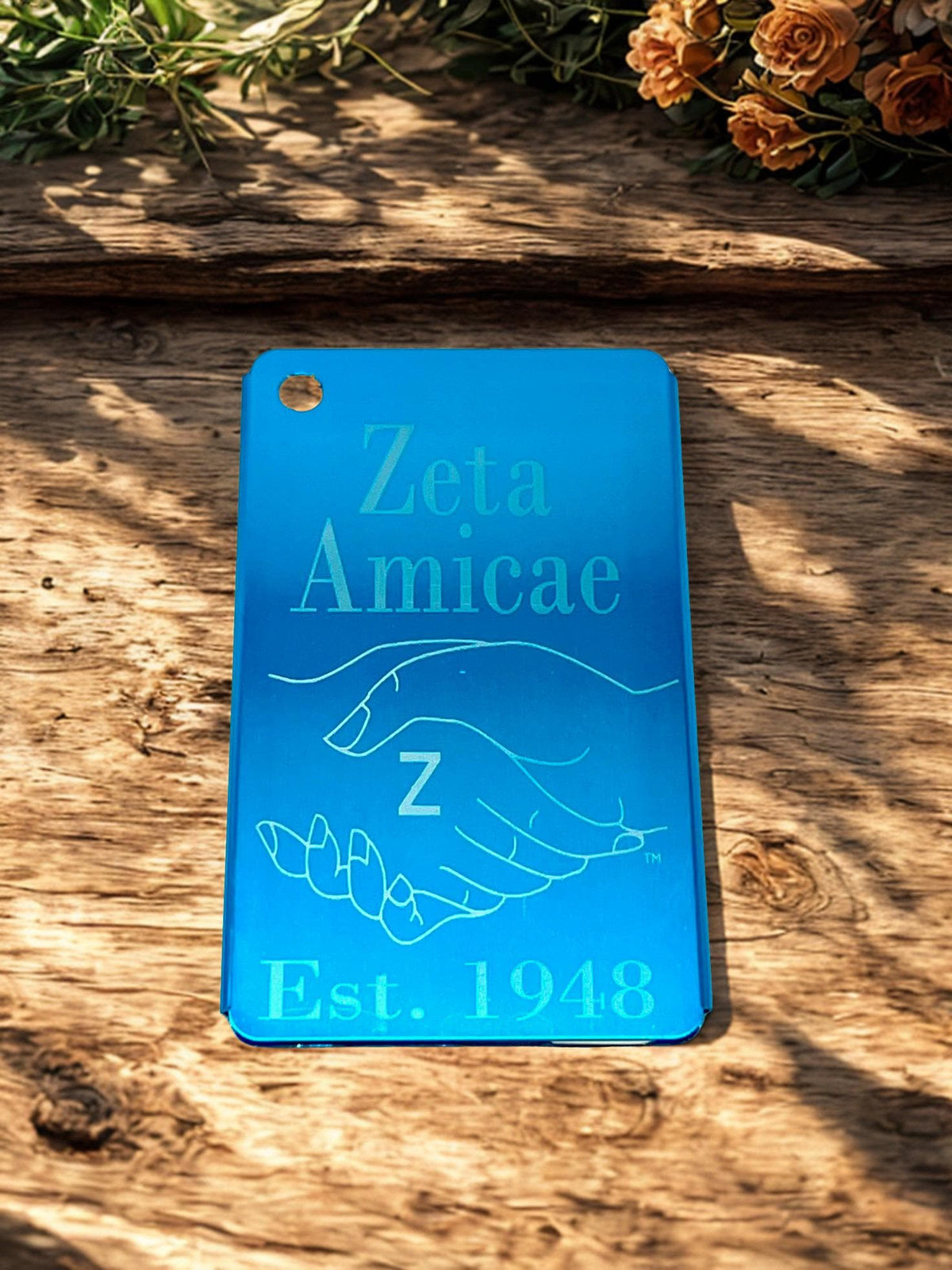 Zeta Amicae Laser Cut Metal Luggage Tag: Travel Accessory