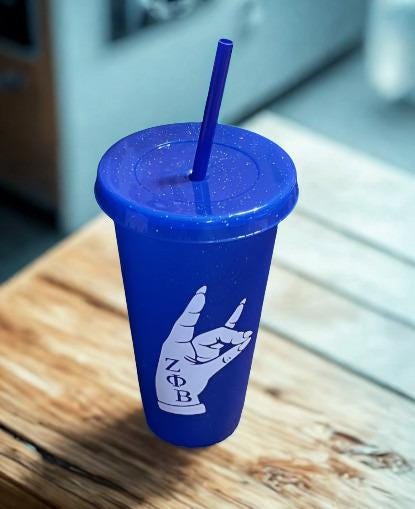Zeta Phi Beta Hand 24oz  Cup with Lid and Straw Cover
