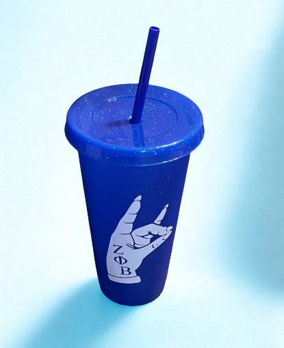 Zeta Phi Beta Hand 24oz  Cup with Lid and Straw Cover