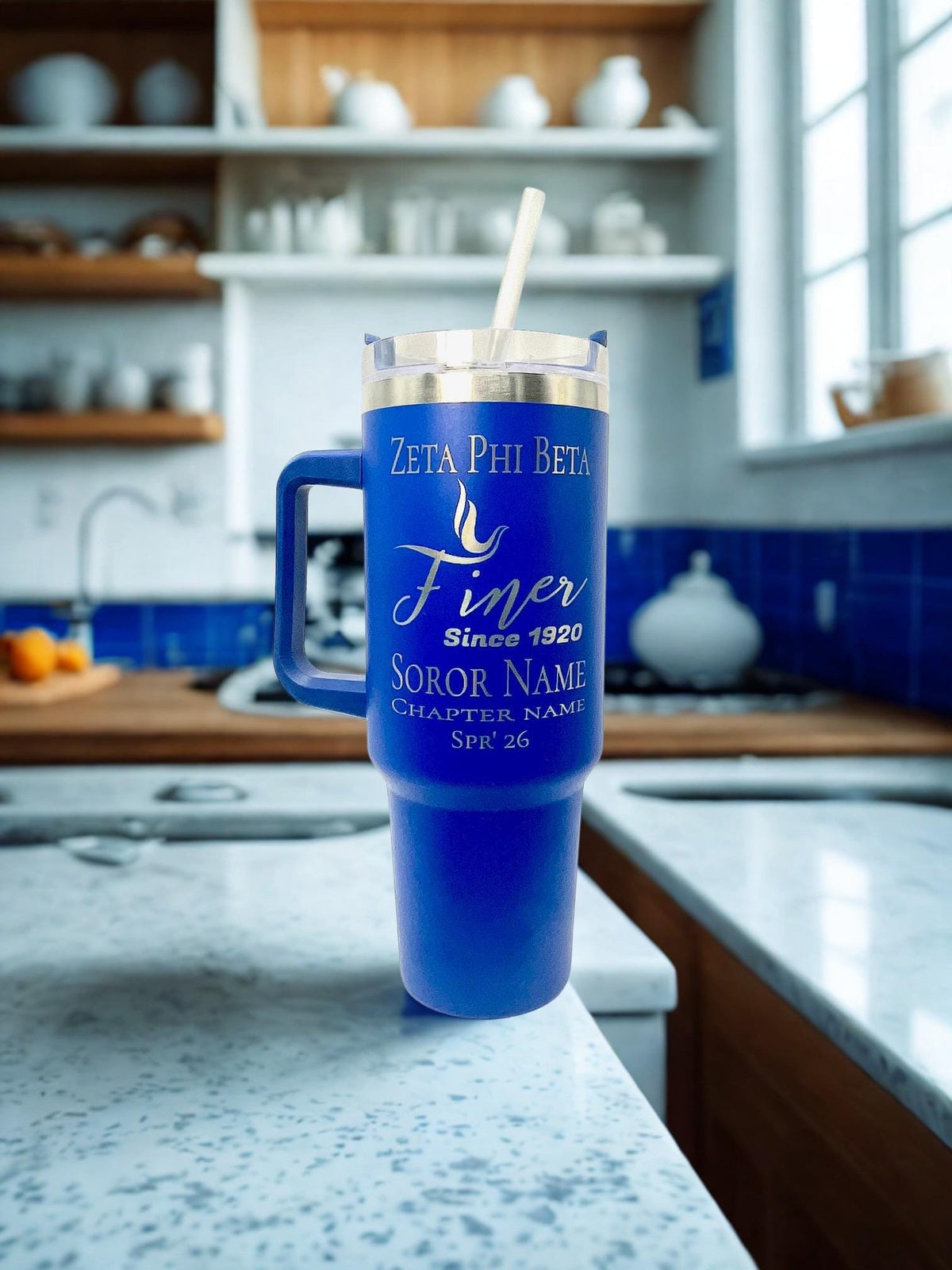Zeta Phi Beta Tumbler 40oz with Straw Custom Laser Engraved Finer