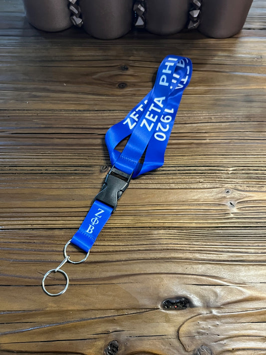 Zeta Phi Beta Crest/Royal Blue & White Lanyard