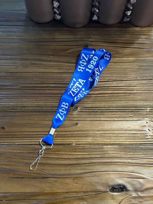 Zeta Phi Beta Crest/Royal Blue & White Lanyard