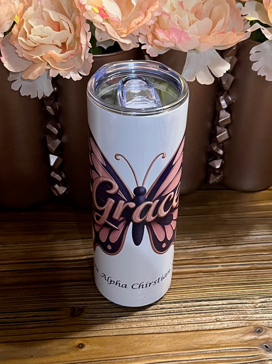 Zeta Nu Alpha Christian Sorority Inc 20oz Tumbler "Grace" Butterfly