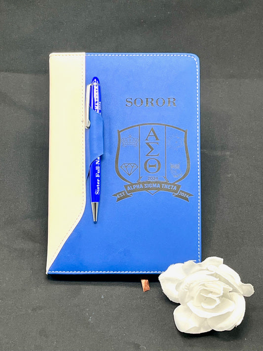 Alpha Sigma Theta Sorority Royal Blue Engraved Journal