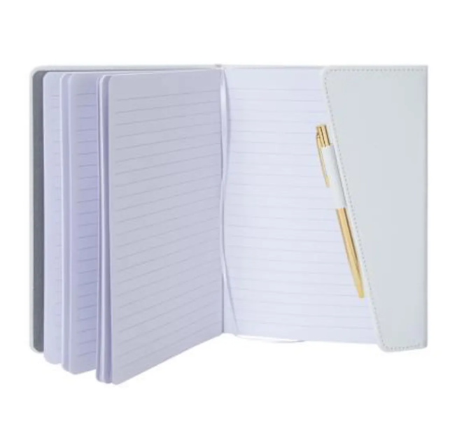 Zeta Phi Beta Inspired White/Royal Blue Sleek Flap Journal with Pen