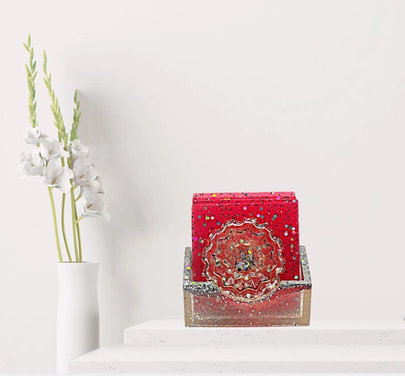 Handmade Resin Coaster Set: Sparkly Home Decor