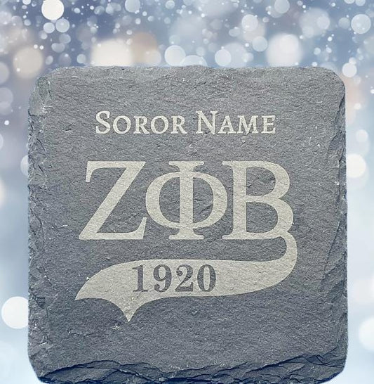 Zeta Phi Beta Engraved Slate Coasters, Sorority Housewarming Gift