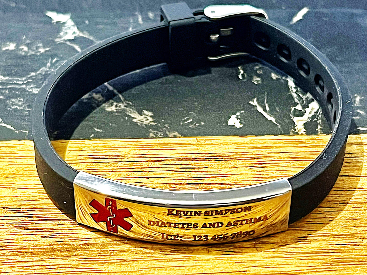 Personalized Laser Engraved Medical ID Bracelet: Adjustable Watch Strap
