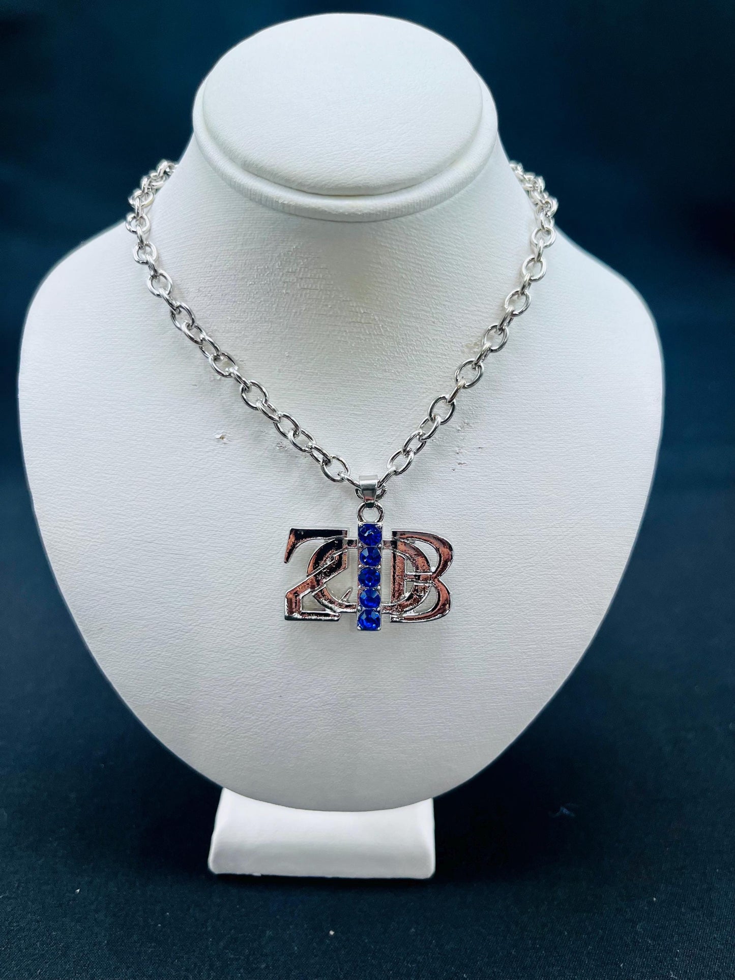 Zeta Phi Beta Silver Necklace with Blue Stones