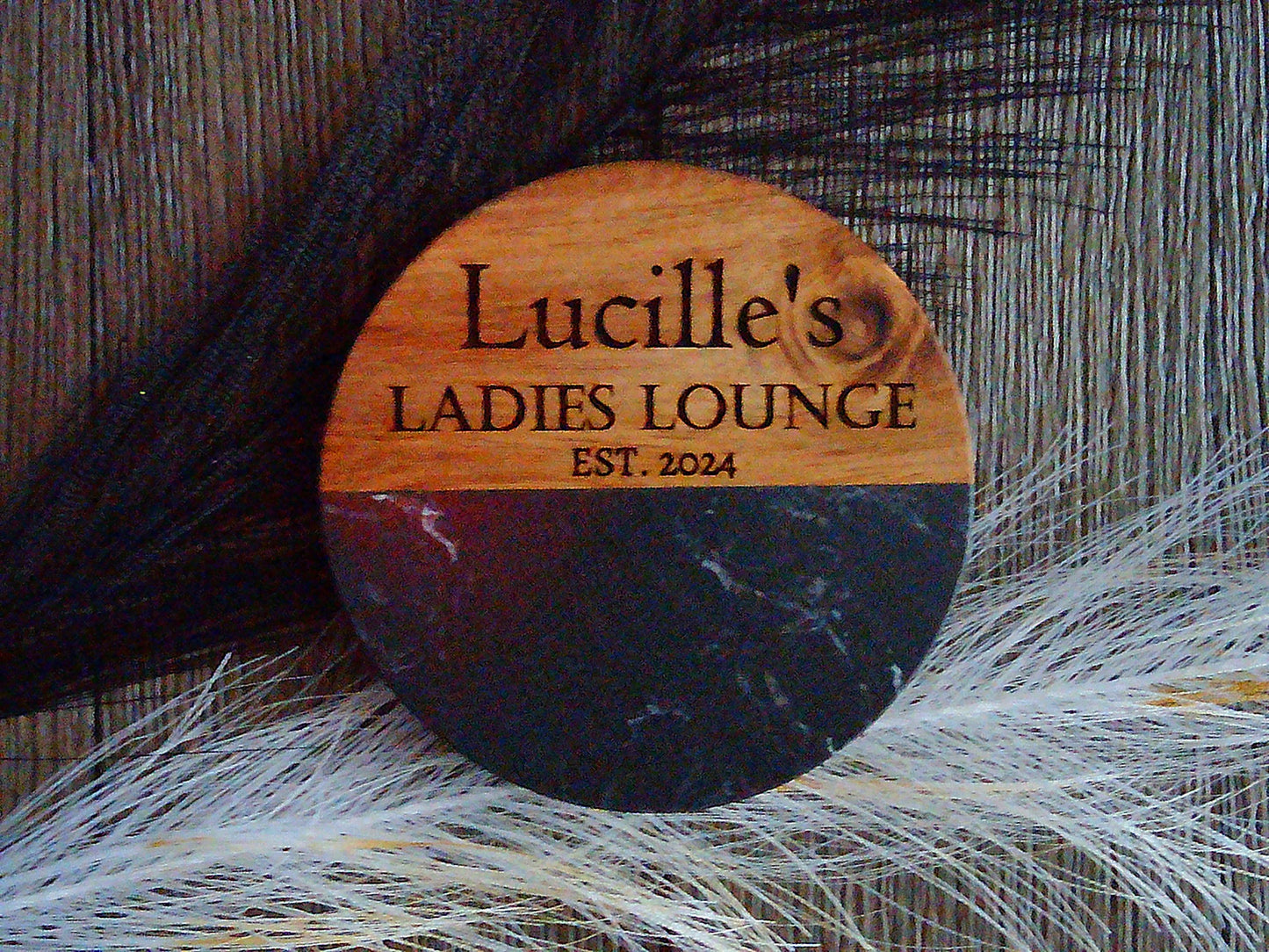 Engraved Marble Wood Coasters, Personalized Drink Coaster Set
