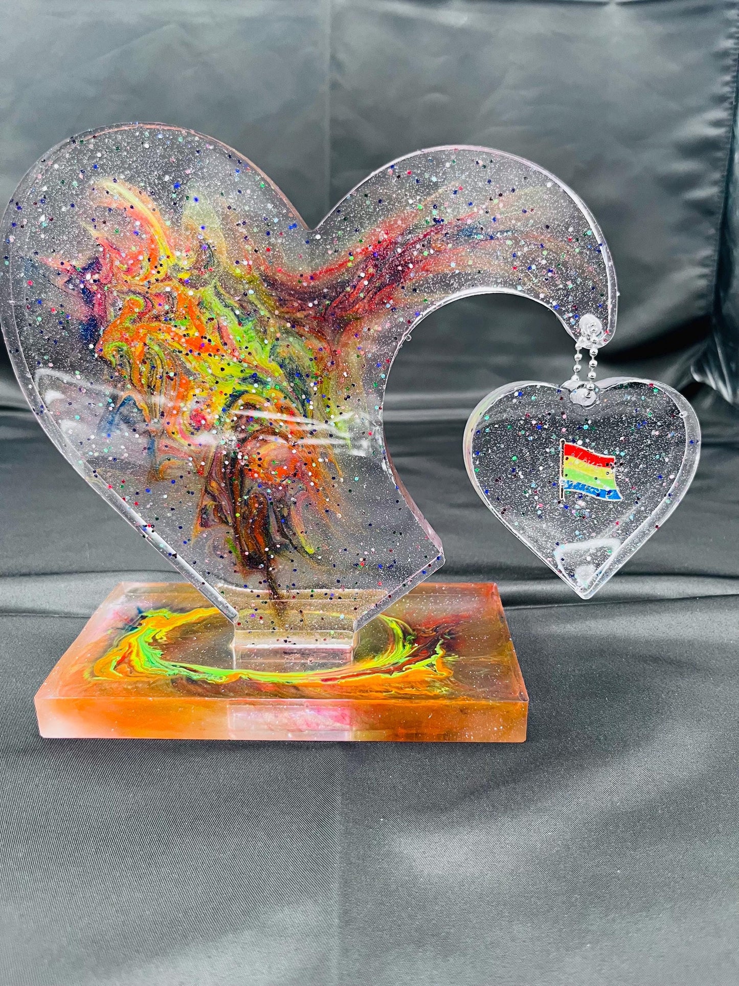 LGBTQ Resin Heart Decor: Handmade Rainbow Art