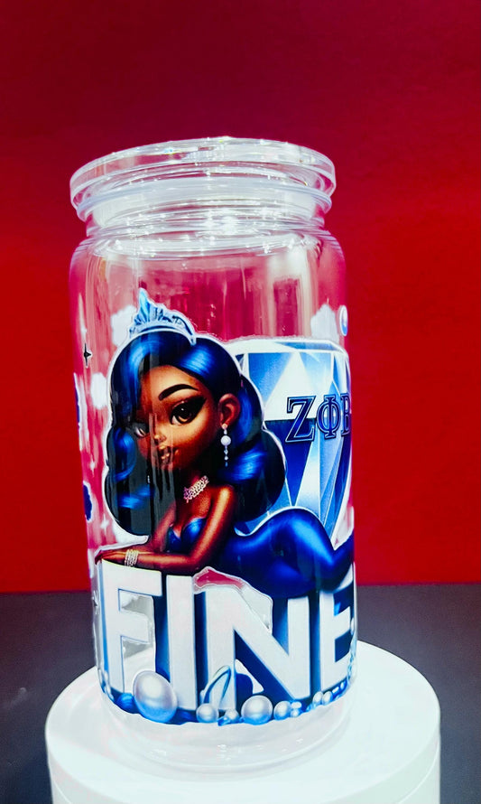 Zeta Phi Beta Finer  Woman 16oz Cup with Lid and Straw.