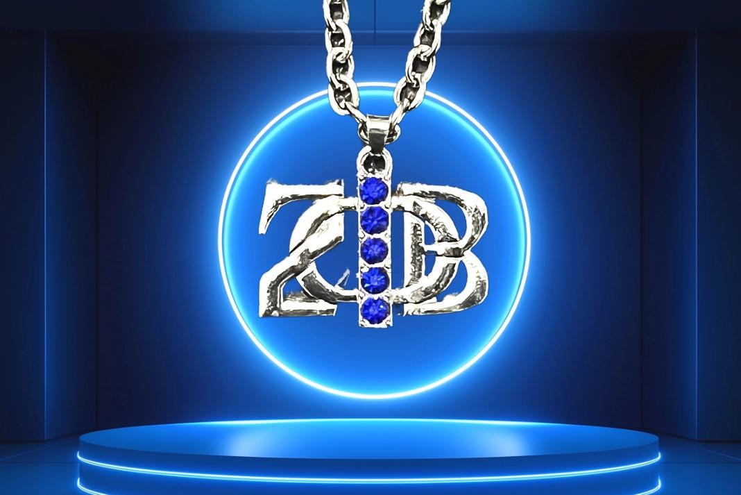 Zeta Phi Beta Silver Necklace with Blue Stones