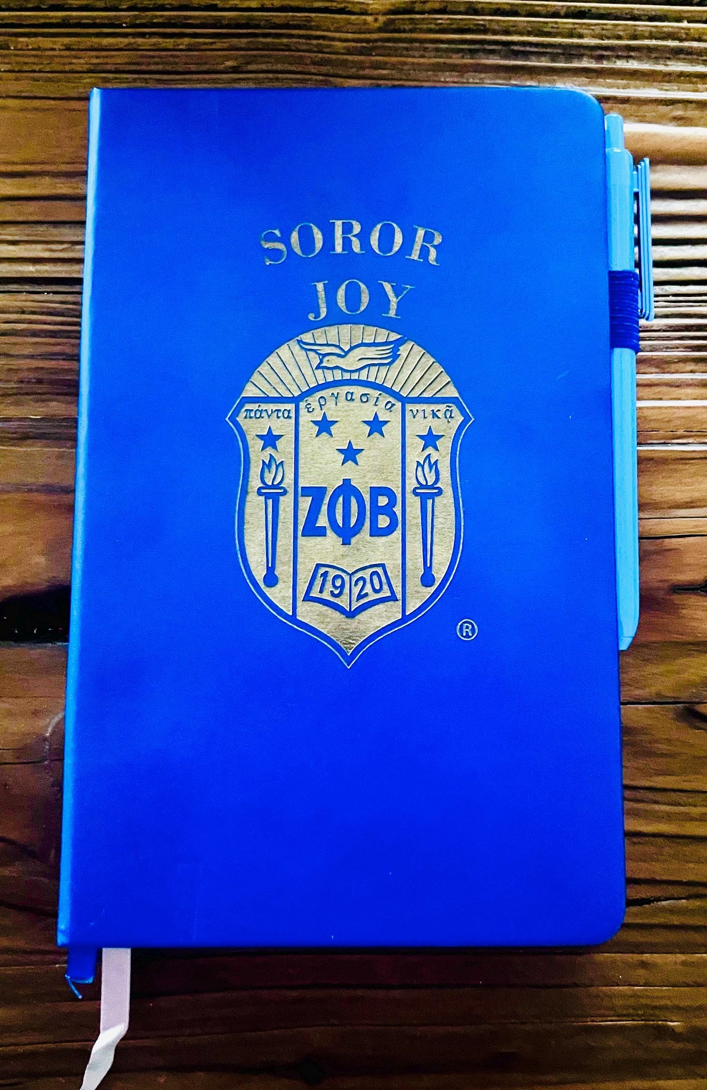 Zeta Phi Beta Inspired Royal Blue Engraved Journal Classic Ruled A5 Notebook with Pen.