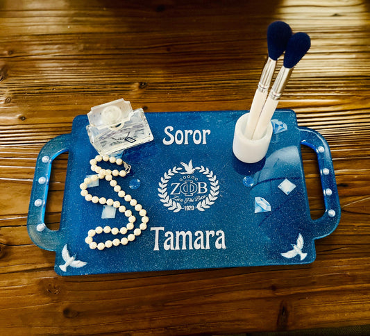 Personalize  Zeta Phi Beta vanity jewelry, perfume, or serving tray.