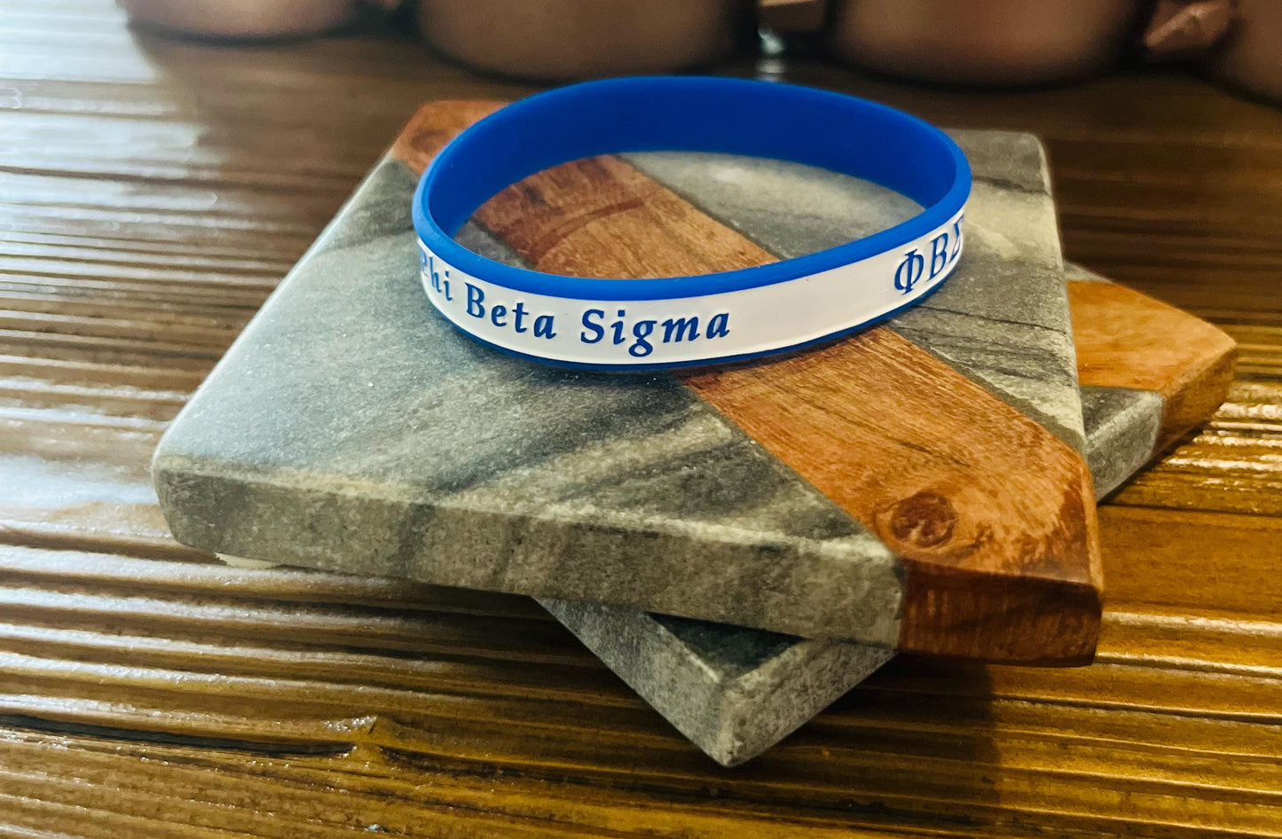 Phi Beta Sigma Fraternity Blue/White  Silicone Rubber Wristband"ΦBΣ"