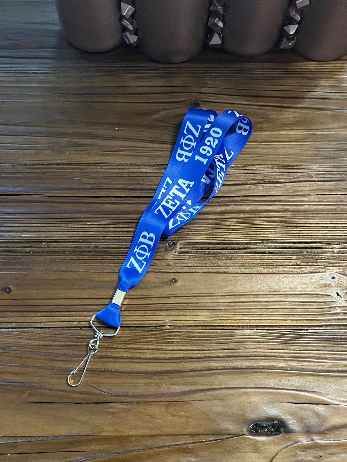 Zeta Phi Beta Crest/Royal Blue & White Lanyard