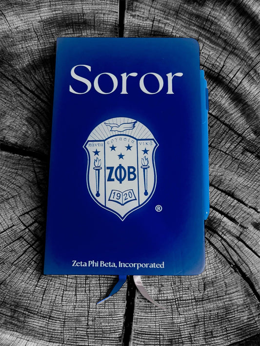 Zeta Phi Beta Inspired Royal Blue Shield Journal Classic Ruled A5 Notebook with Pen.