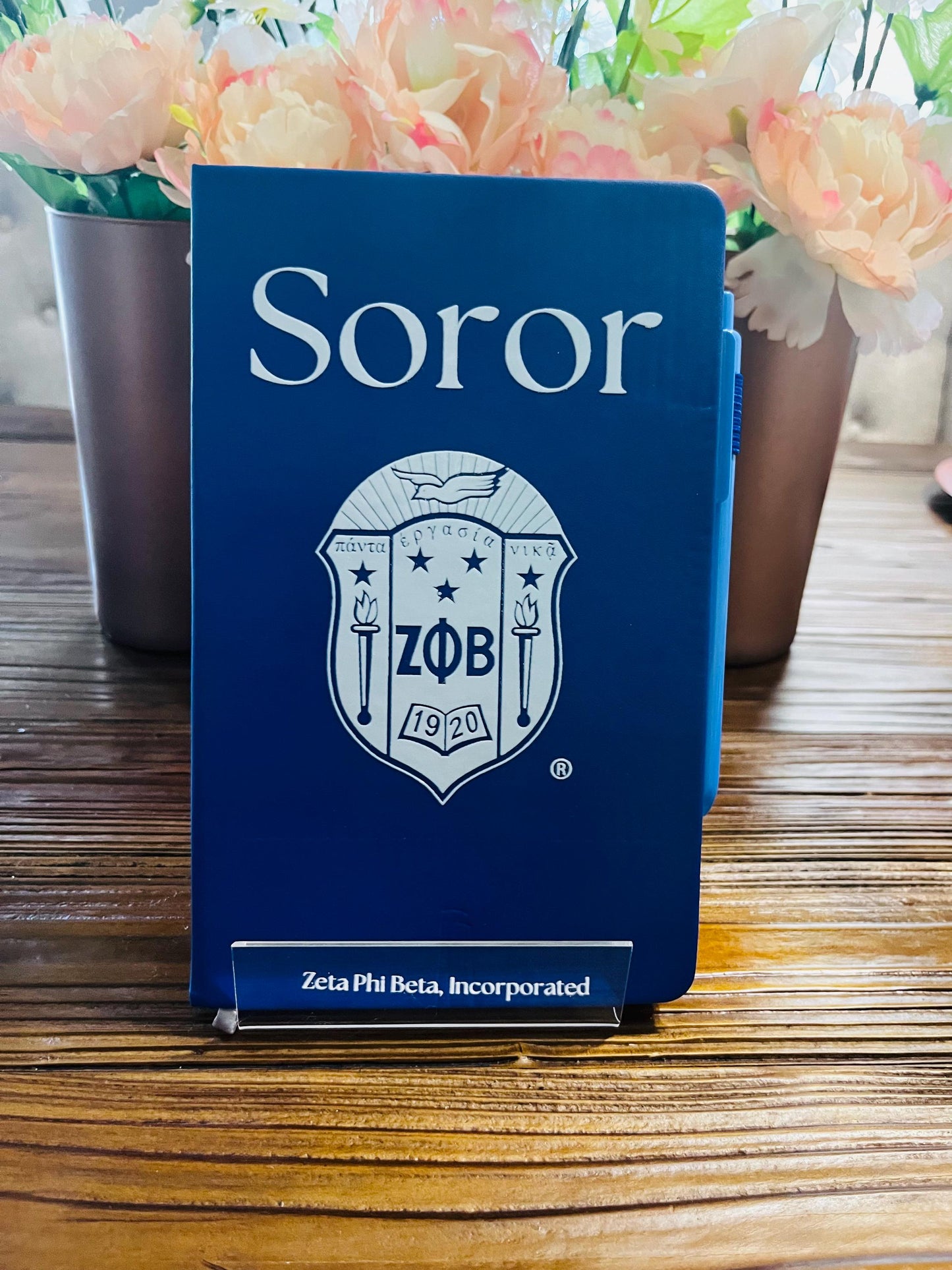 Zeta Phi Beta Inspired Royal Blue Shield Journal Classic Ruled A5 Notebook with Pen.