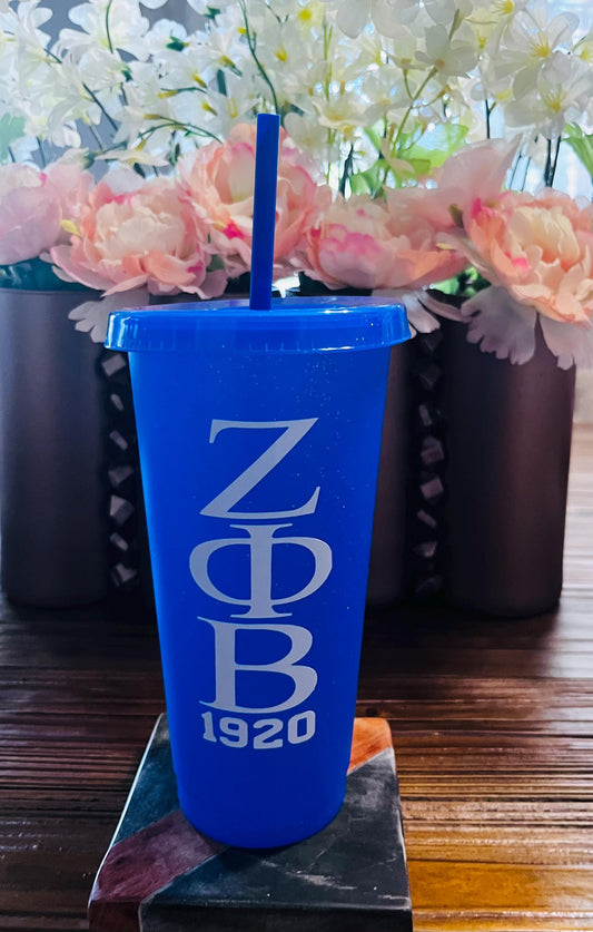 Zeta Phi Beta  ZOB 24oz  Cup with Lid and Straw Cover