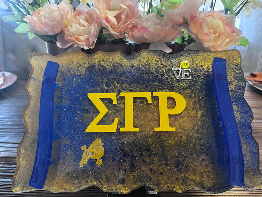Sigma Gamma Rho Inspired vanity tray for jewelry and perfume.