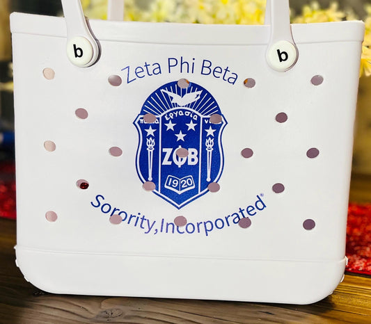 Zeta Phi Beta Shield Carry Beach Shopping Bag (White)