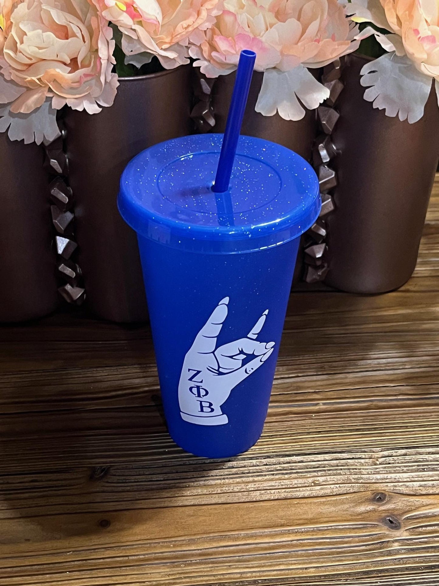 Zeta Phi Beta Hand 24oz  Cup with Lid and Straw Cover