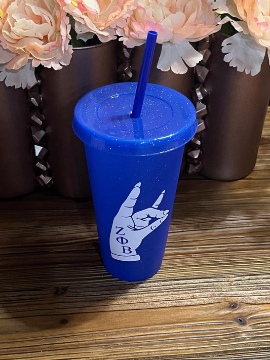 Zeta Phi Beta Hand 24oz  Cup with Lid and Straw Cover