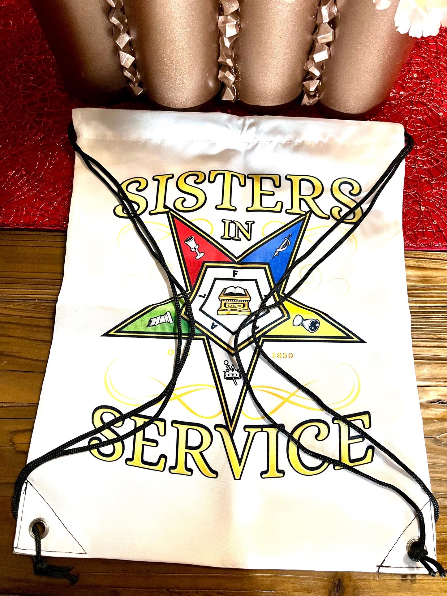Order of the Eastern Star Drawstring Bag (White)