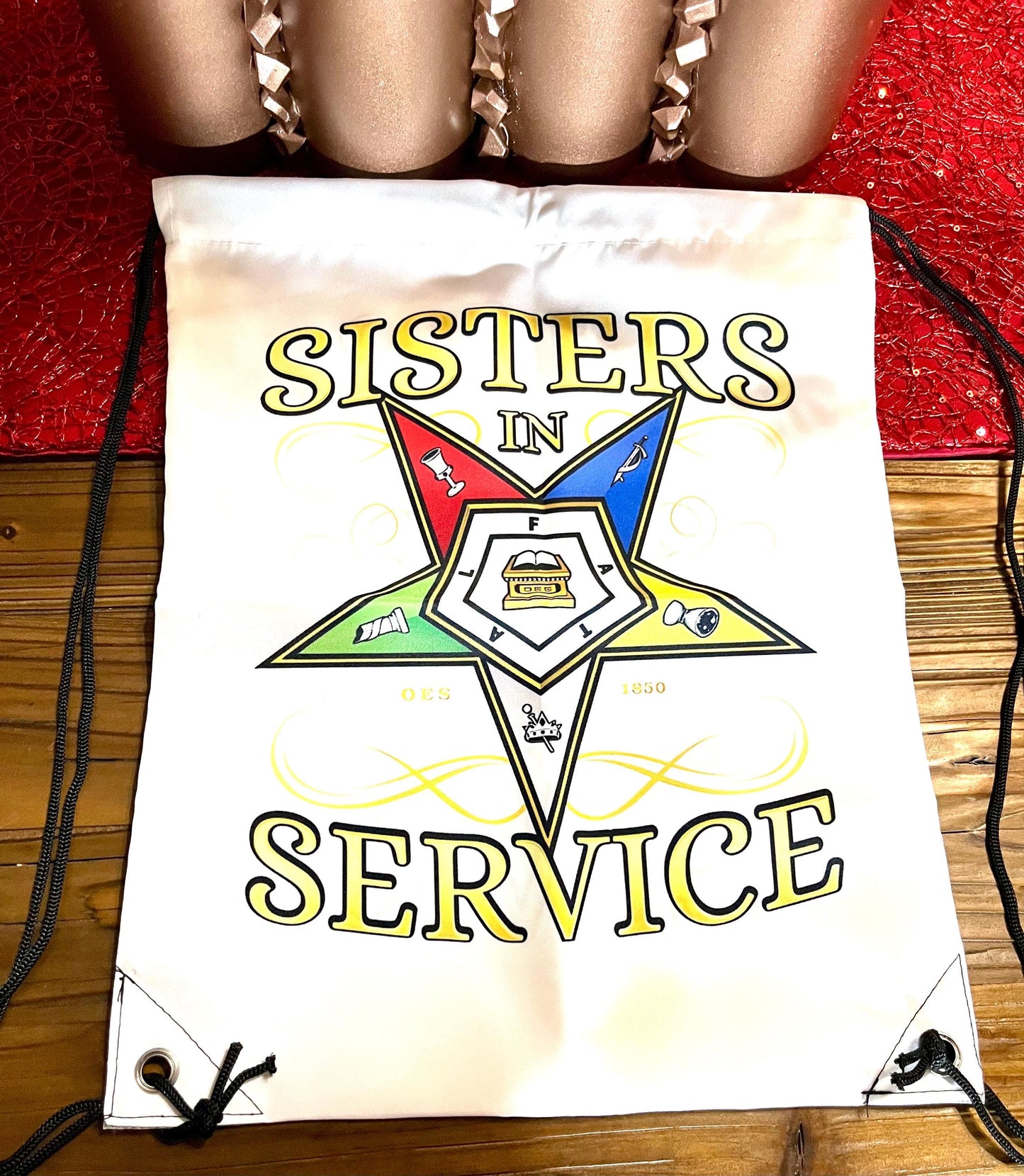 Order of the Eastern Star Drawstring Bag (White)