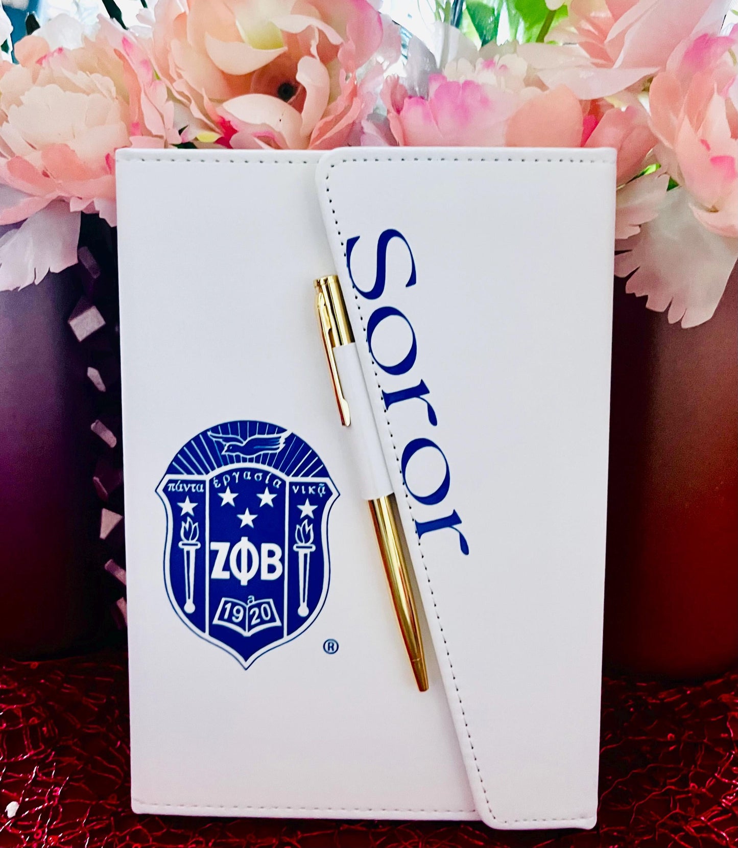 Zeta Phi Beta Inspired White/Royal Blue Sleek Flap Journal with Pen
